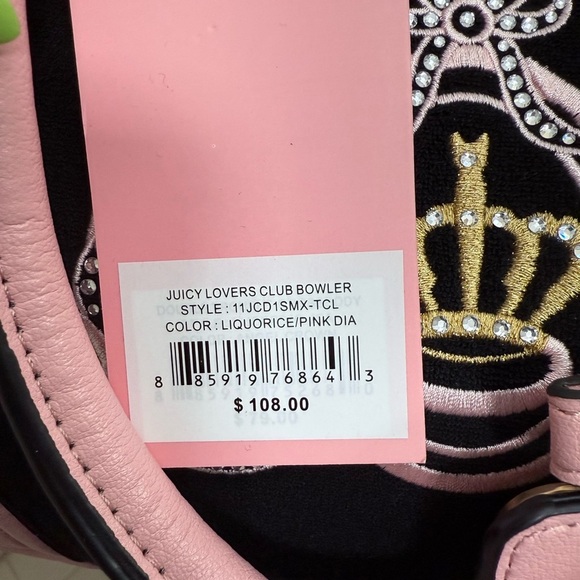 NWT Juicy Couture Juicy Lovers Club Bowler in Black/Pink - Picture 2 of 10